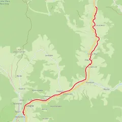 Mapa z zaznaczoną trasą rowerową velo krynica, prowadzącą przez Muszynę, Złockie i okolice Popradzkiego Parku Krajobrazowego.
