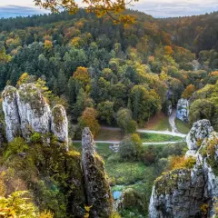 Jesienne barwy lasów i wapienne skały w Ojcowski Park Narodowy.