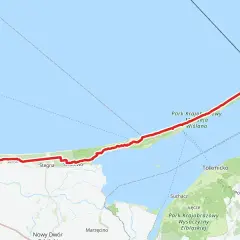 Trasa rowerowa EuroVelo 10 wzdłuż Mierzei Wiślanej, od ujścia Wisły przez Stegnę do okolic Fromborka.