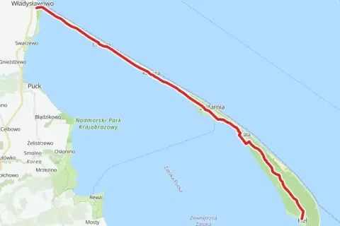 Trasa rowerowa EuroVelo Polska wzdłuż Półwyspu Helskiego, od Władysławowa po Hel.