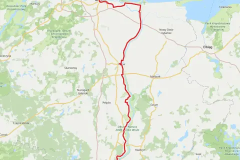 Trasa rowerowa wzdłuż Wisły od Gdańska przez Malbork do Kwidzyna, prowadząca przez obszary Natura 2000.