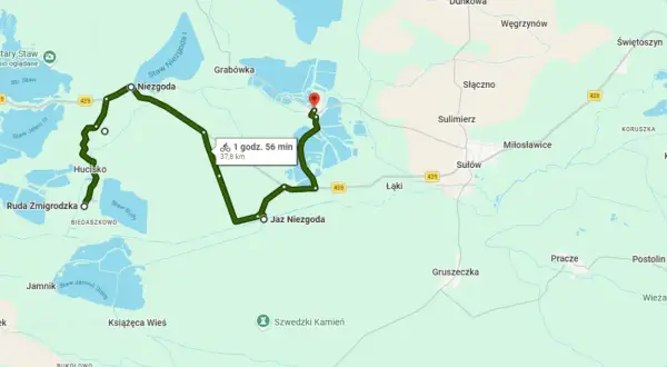 Trasa rowerowa przez malowniczą Dolinę Baryczy, prowadząca przez Niezgodę, Hucisko i Jaz Niezgoda.