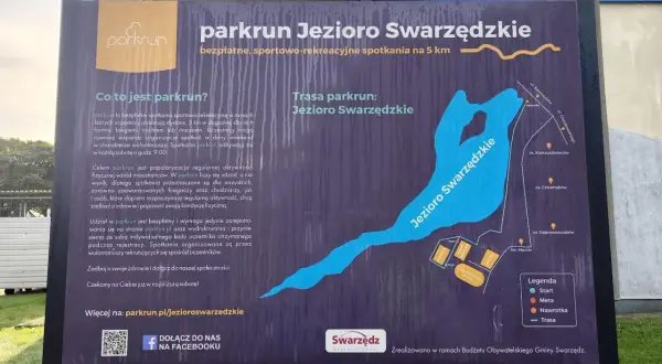 Mapa trasy parkrun Jezioro Swarzędzkie. Bezpłatne spotkania sportowo-rekreacyjne na 5 km.
