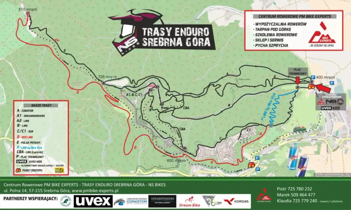 Mapa tras enduro w Srebrnej Górze. Odkryj **Beskidy rowerem** i wybierz swoją ścieżkę: od łatwych po wymagające.
