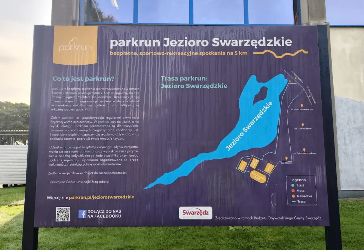 Mapa trasy parkrun Jezioro Swarzędzkie. Bezpłatne spotkania sportowo-rekreacyjne na 5 km.
