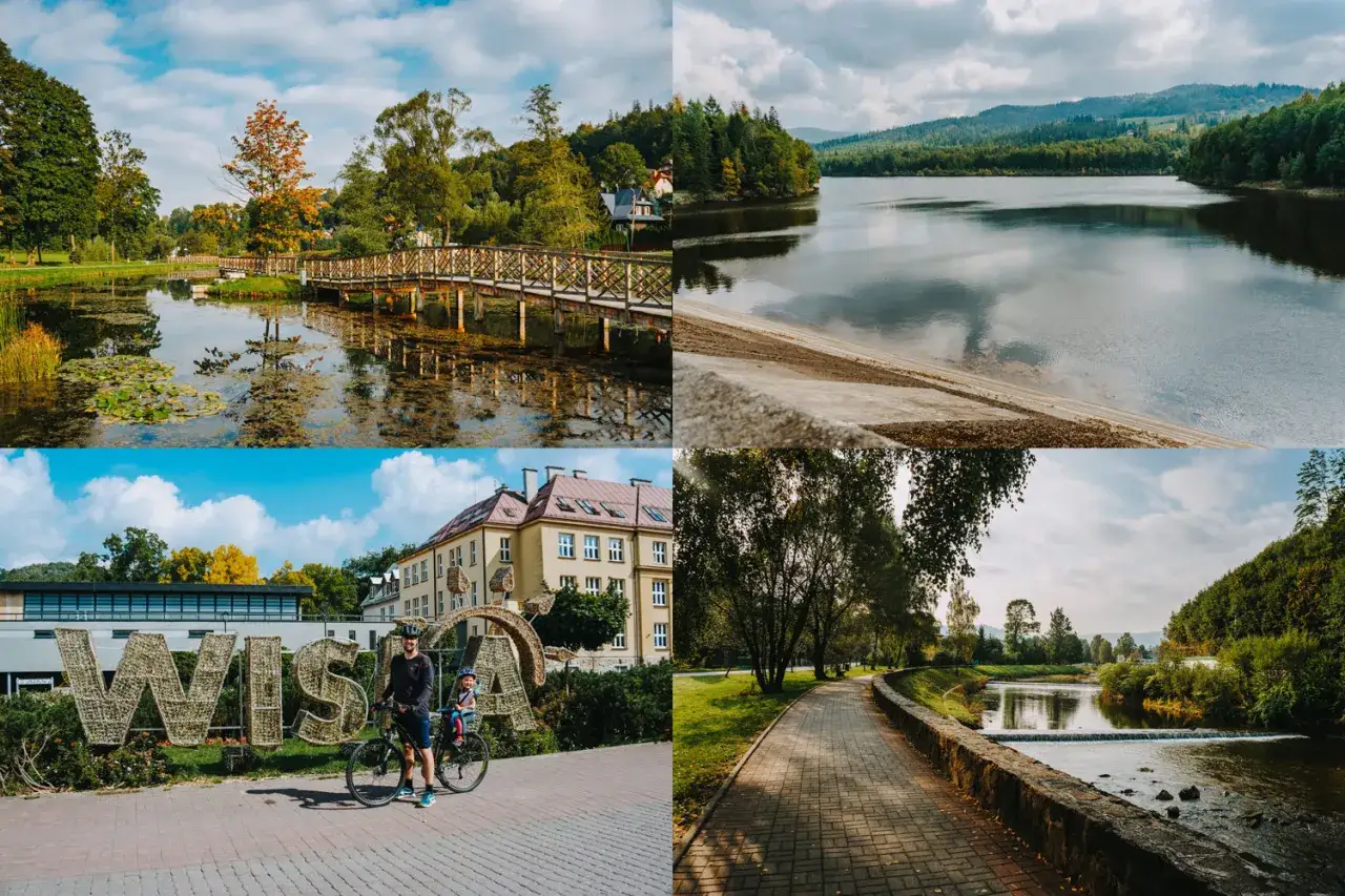 Wodospady, jezioro, mostki i napis Wisła - to wszystko tworzy letnie atrakcje tego miejsca.
