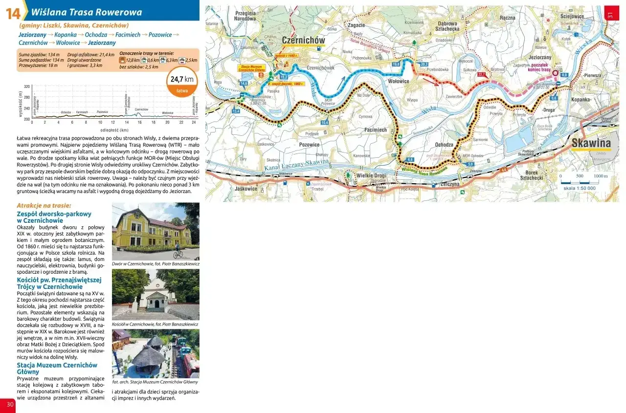 Rowerem wzdłuż Wisły, przez malownicze wsie i zabytki Czernichowa. Trasa łatwa, 24,7 km.
