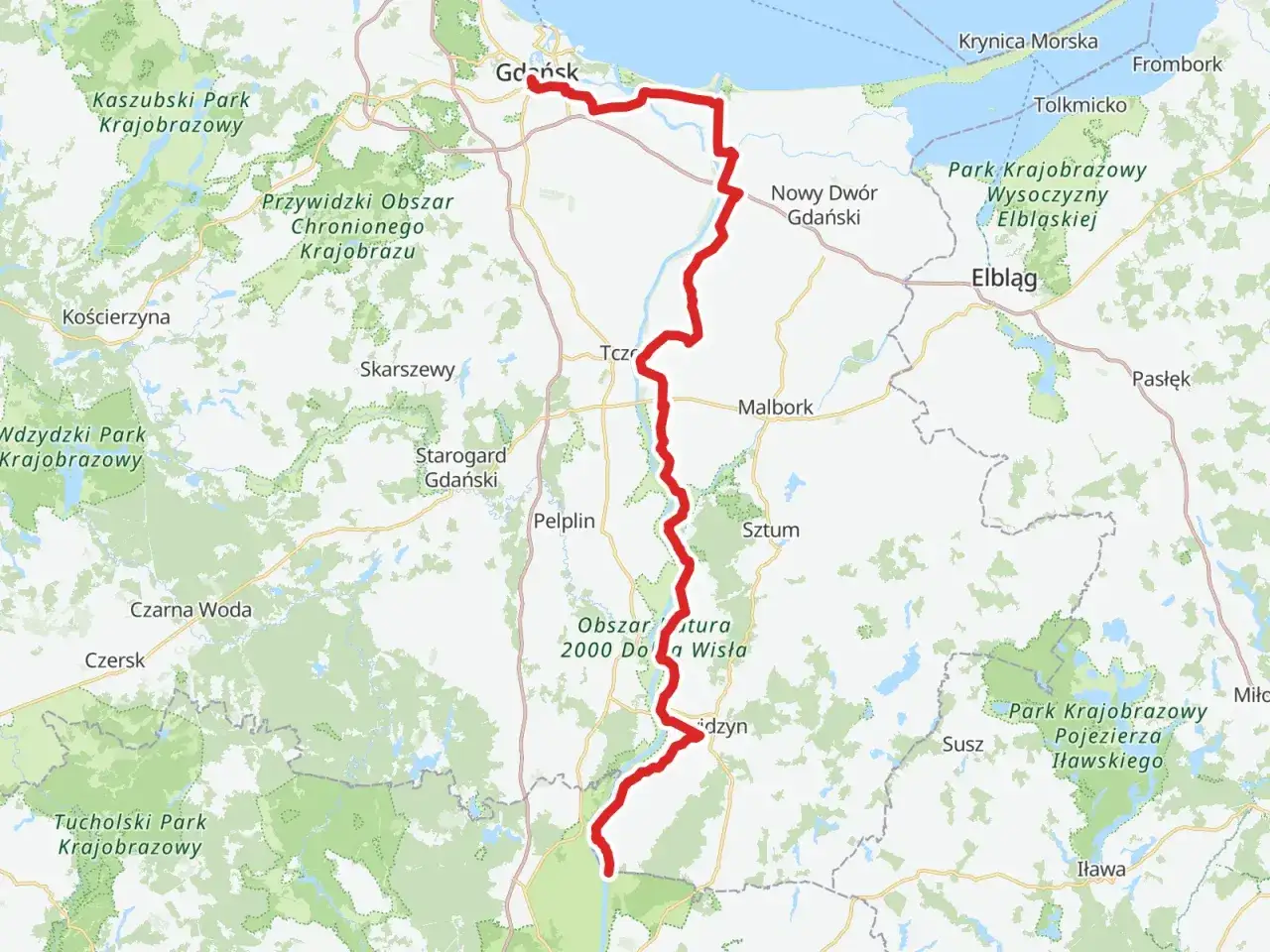 Trasa rowerowa Velo Wisła od Gdańska przez Malbork i Tczew do okolic Grudziądza, wiodąca przez malownicze tereny i parki krajobrazowe.