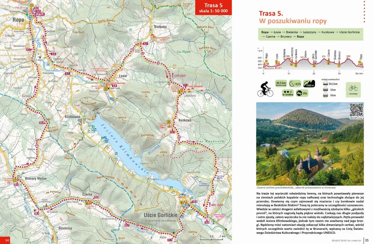 Trasa 5 w Beskidzie Niskim: malownicze trasy rowerowe Beskid Niski prowadzące przez historyczne tereny naftowe i łemkowskie wsie.