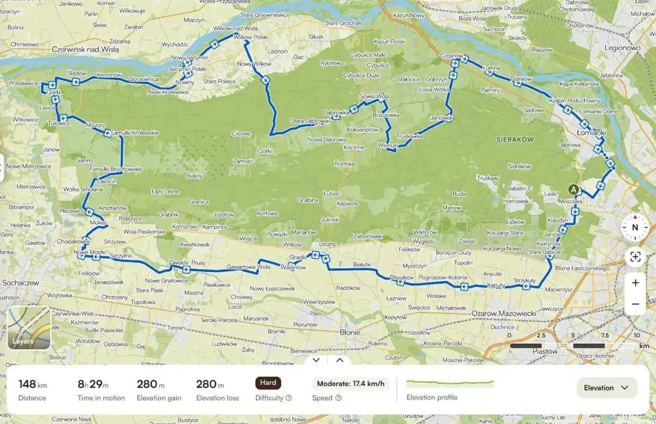 Trasy rowerowe okolice Warszawy: malownicza pętla przez Kampinos, z widokami na Wisłę i tereny podmiejskie.