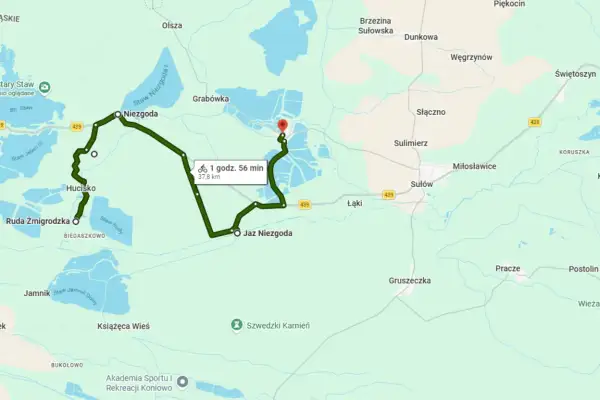 Trasa rowerowa przez malowniczą Dolinę Baryczy, prowadząca przez Niezgodę, Hucisko i Jaz Niezgoda.