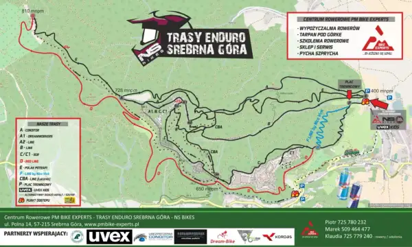 Mapa tras enduro w Srebrnej Górze. Odkryj **Beskidy rowerem** i wybierz swoją ścieżkę: od łatwych po wymagające.